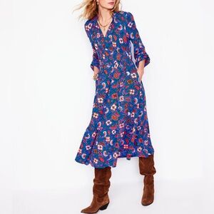 Like New Boden Rosamund Jersey Midi Tea Dress Blue Oriental Paradise Pockets 10